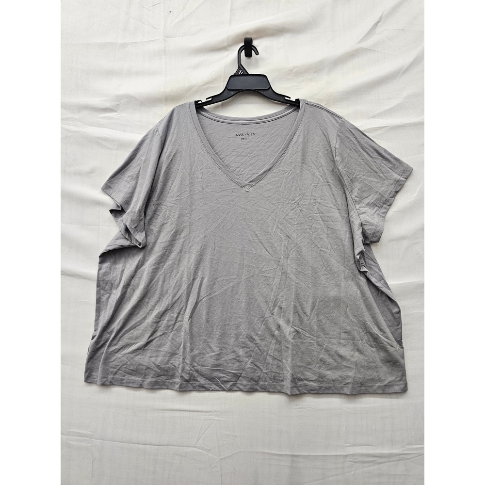Ava & Viv Womens Short Sleeve V-Neck T-Shirt Gray Polyester Blend Size 4X